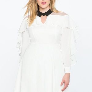 ELOQUII Long sleeve white dress w/black collar